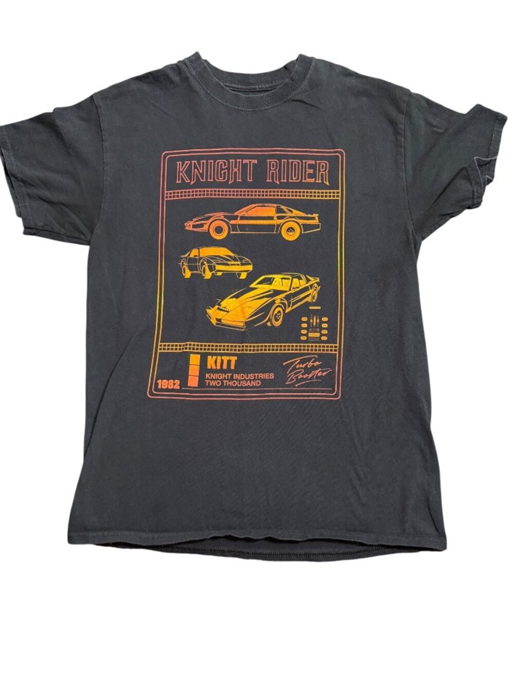 Knight Rider 1982 KITT Graphic T-Shirt Turbo Boost Design Black Medium 100% Cott